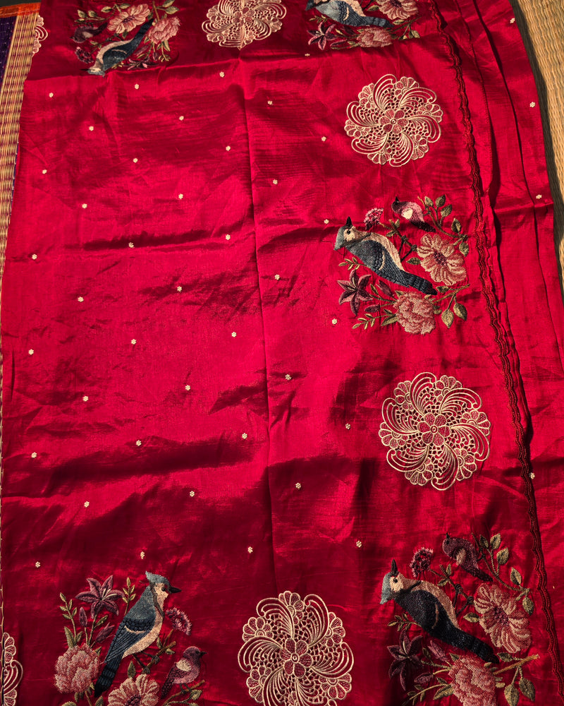 Pure Raw Silk with Cutwork and petitpoint embroidery