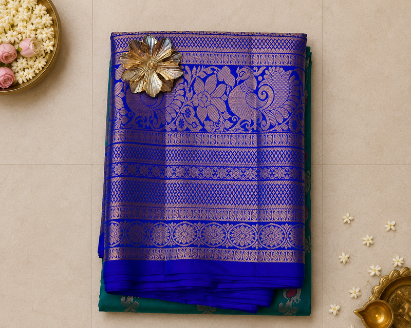 Sarala – Green & Royal Blue Venkatagiri Pure Silk Saree