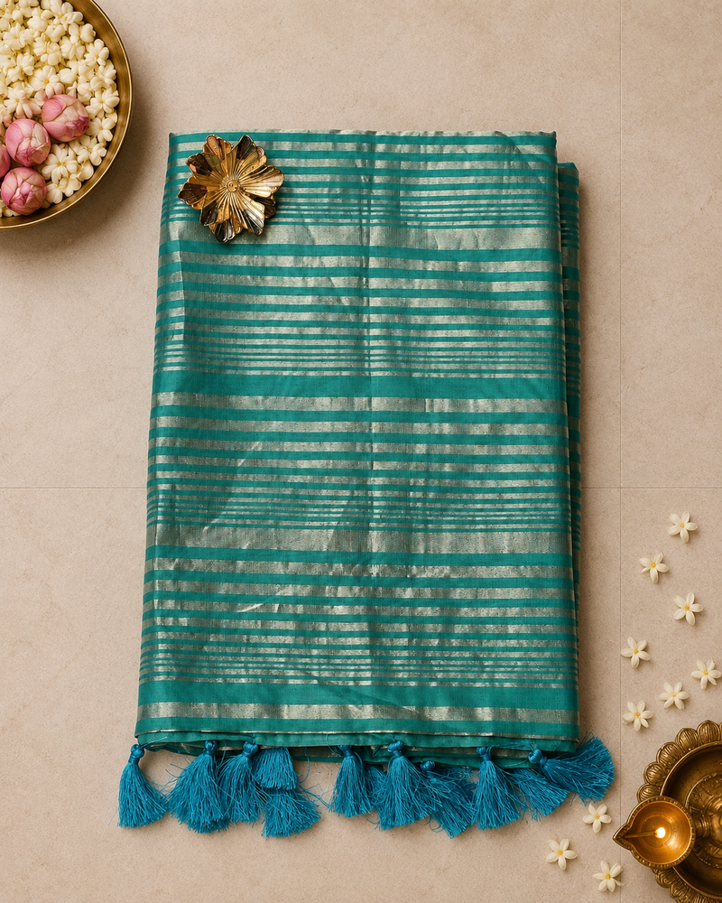 Pure Chanderi Silk Saree andTissue Fusion Saree in Teal
