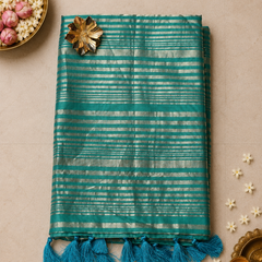 Pure Chanderi Silk Saree andTissue Fusion Saree in Teal
