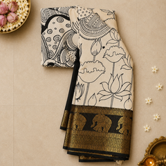 Pure Bangalore Silk Pen Kalamkari Saree