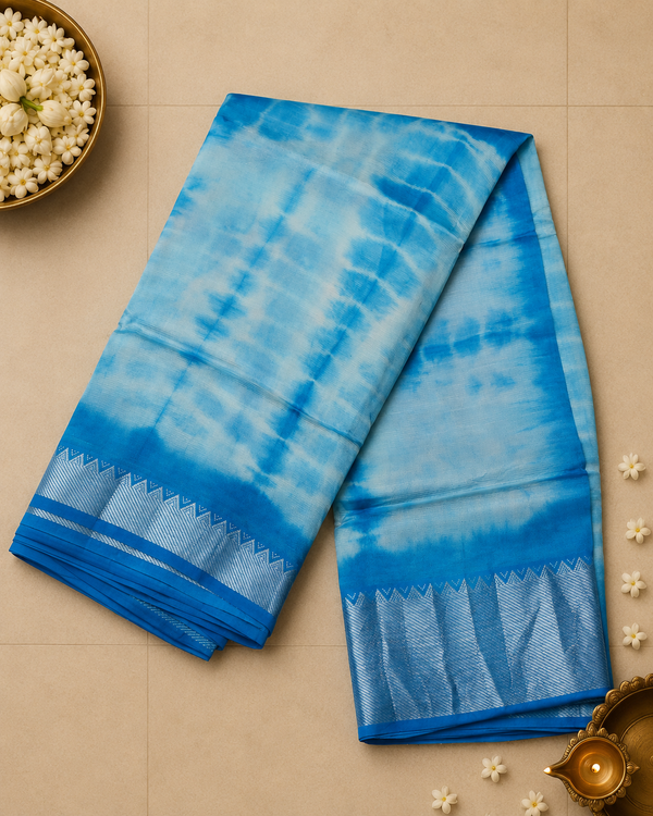 Shibori Hand Dyed Blue Mangalagiri Saree
