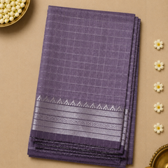 Pure Mangalagiri Silk by Cotton Saree in Lavender with Silver Zari Border