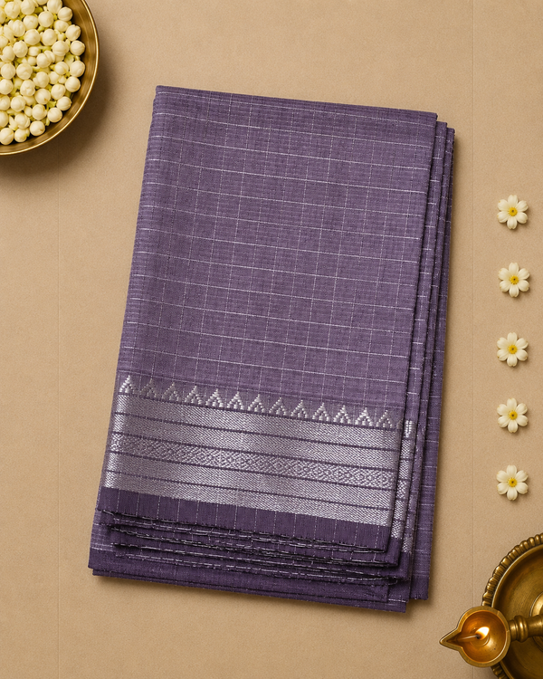 Pure Mangalagiri Silk by Cotton Saree in Lavender with Silver Zari Border