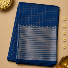 Pure Mangalagiri Silk by Cotton Saree in Blue with Silver Zari Border
