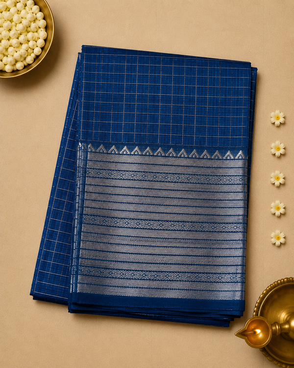 Pure Mangalagiri Silk by Cotton Saree in Blue with Silver Zari Border
