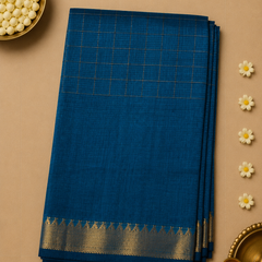Pure Mangalagiri Silk by Cotton Saree in Teal Blue with Zari Border