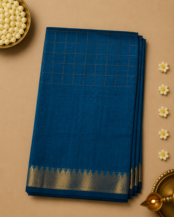 Pure Mangalagiri Silk by Cotton Saree in Teal Blue with Zari Border