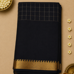 Pure Mangalagiri Silk by Cotton Saree in Black with Zari Checks