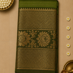 Pure Mangalagiri Silk by Cotton Saree in Parrot Green with Zari Highlights