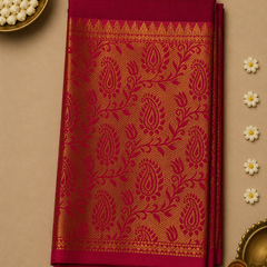 Pure Mangalagiri Silk by Cotton Saree in Red with Blue Contrast
