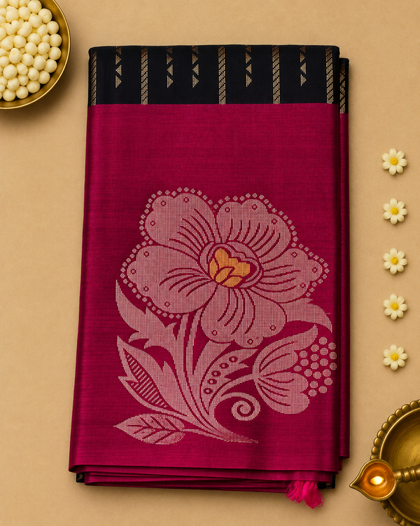 Kamini – Black & Magenta Venkatagiri Pure Silk Saree