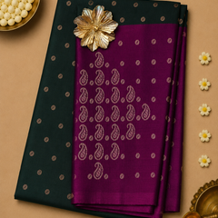 Madhurika – Bottle Green Venkatagiri Pure Silk Saree with Magenta Pallu