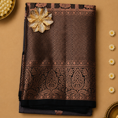 Shyamala – Charcoal Grey Venkatagiri Silk Saree with Antique Copper Border