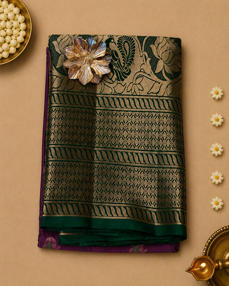 Vaidehi – Purple & Green Pure Venkatagiri Silk Saree