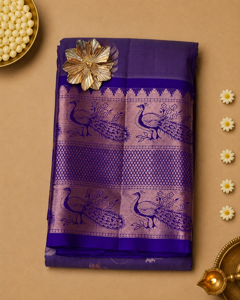 Nandini – Purple Venkatagiri Silk Saree with Peacock Motifs