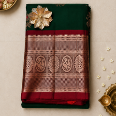 Bhoomi – Bottle Green Venkatagiri Pure Silk Saree