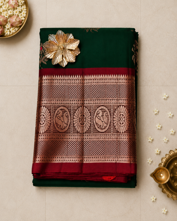 Bhoomi – Bottle Green Venkatagiri Pure Silk Saree