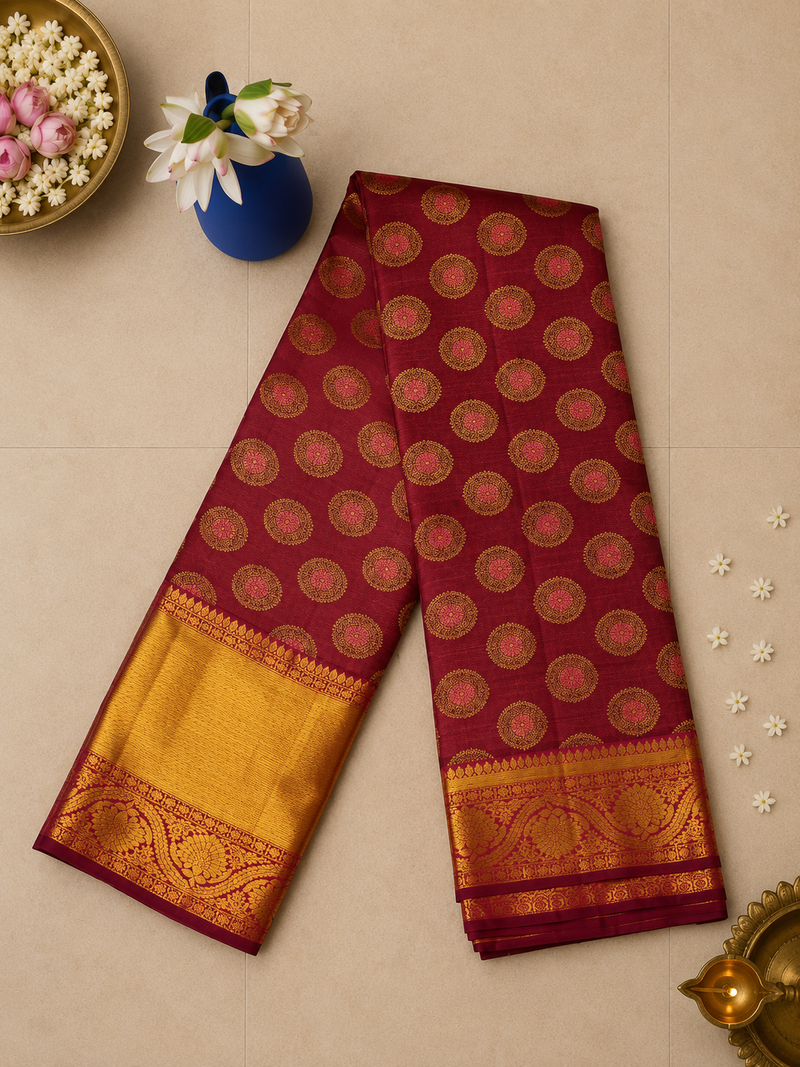 Royal Maroon and Blue Dhrmavaram Silk Saree