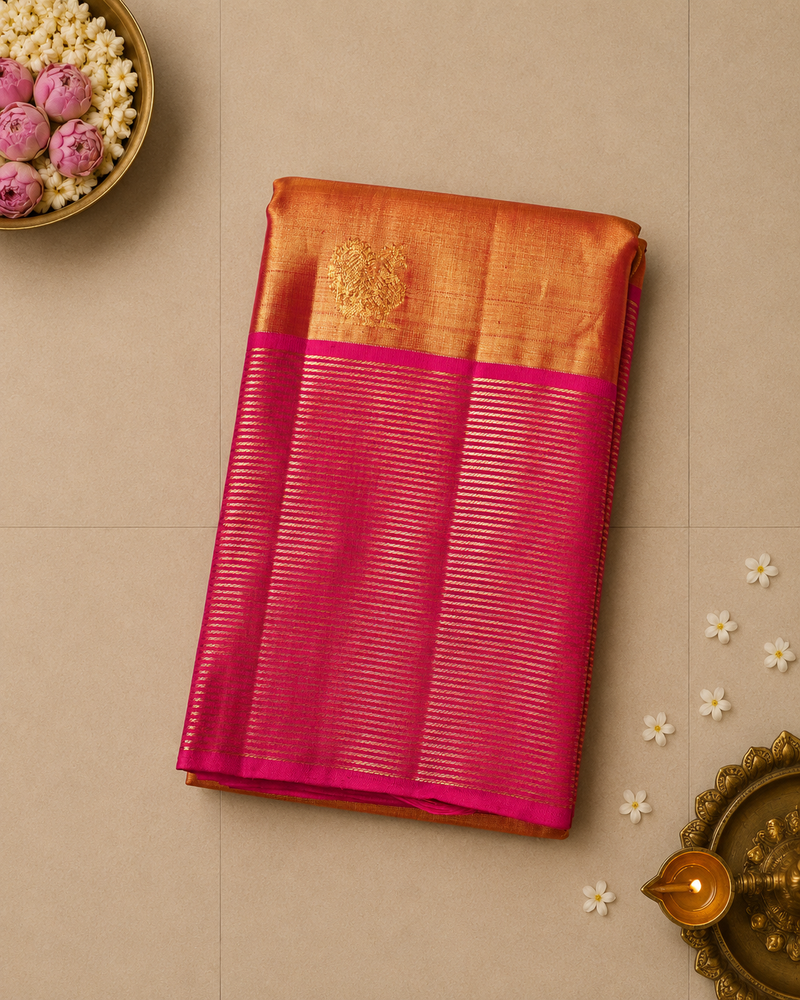 Graceful Pink and Gold Dharmavaram Silk Saree