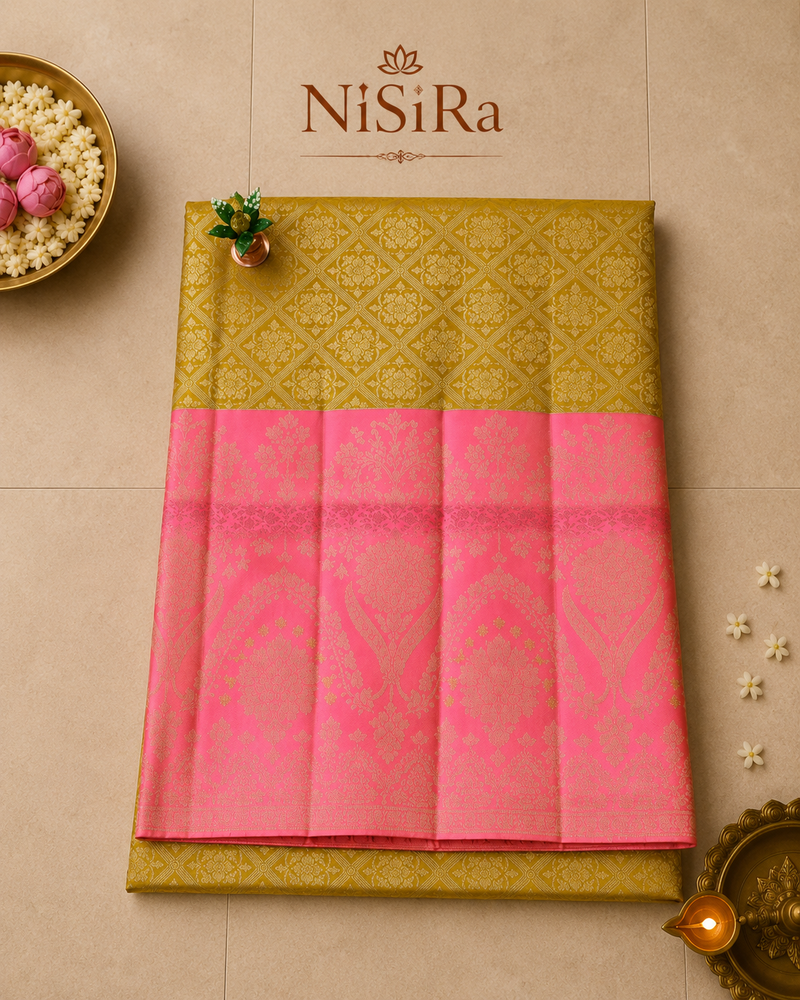 Pastel Pink & Gold Dharmavaram Silk Saree