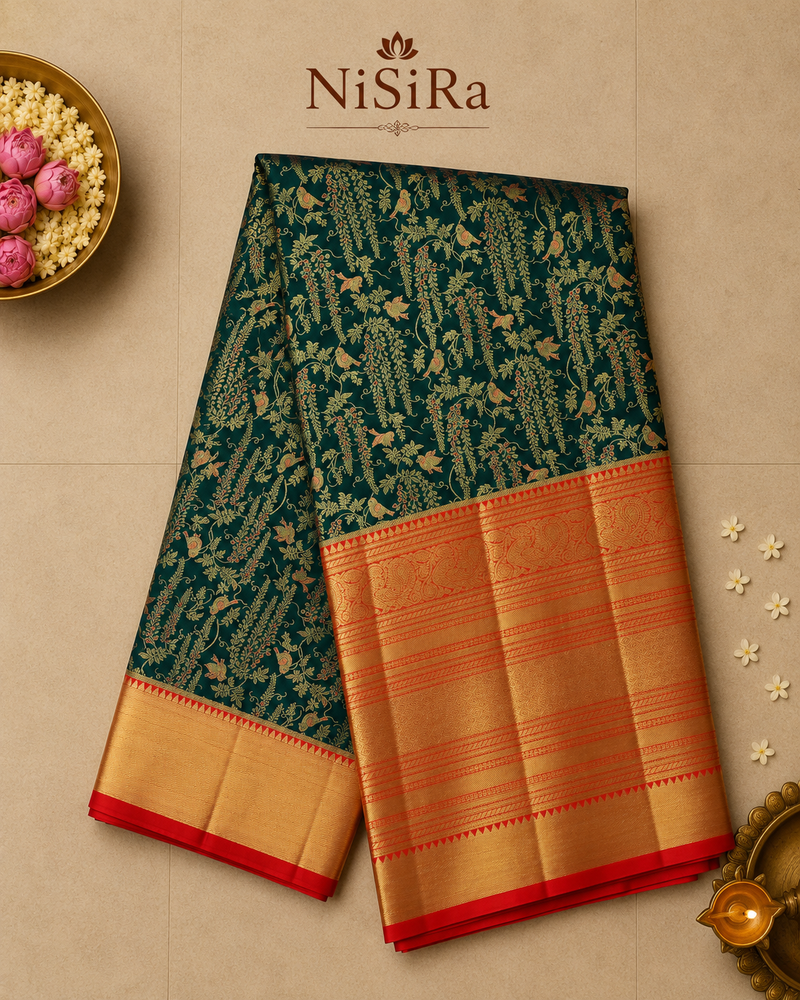 Green & Red Dharmavaram Silk Saree