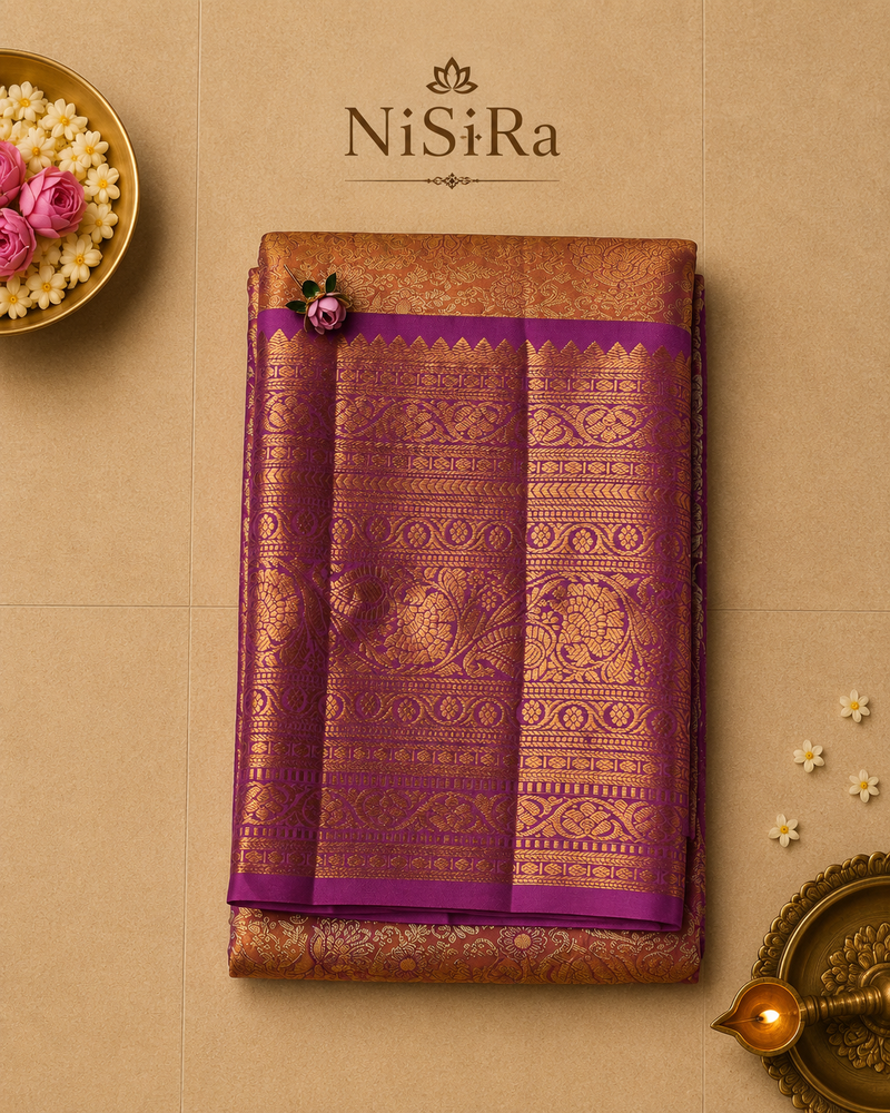 Mithuna – Gold & Violet Kanjivaram Tissue Saree