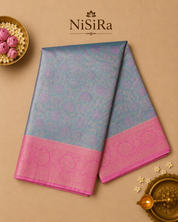Anvitha – Blue & Pink Kanchipuram Tissue Silk Saree