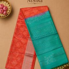 Charitha – Red-Orange & Green Uppada Jamdani Silk Saree