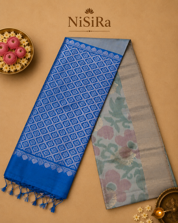 Samyukta – Grey Uppada Silk Saree with Blue  Pallu