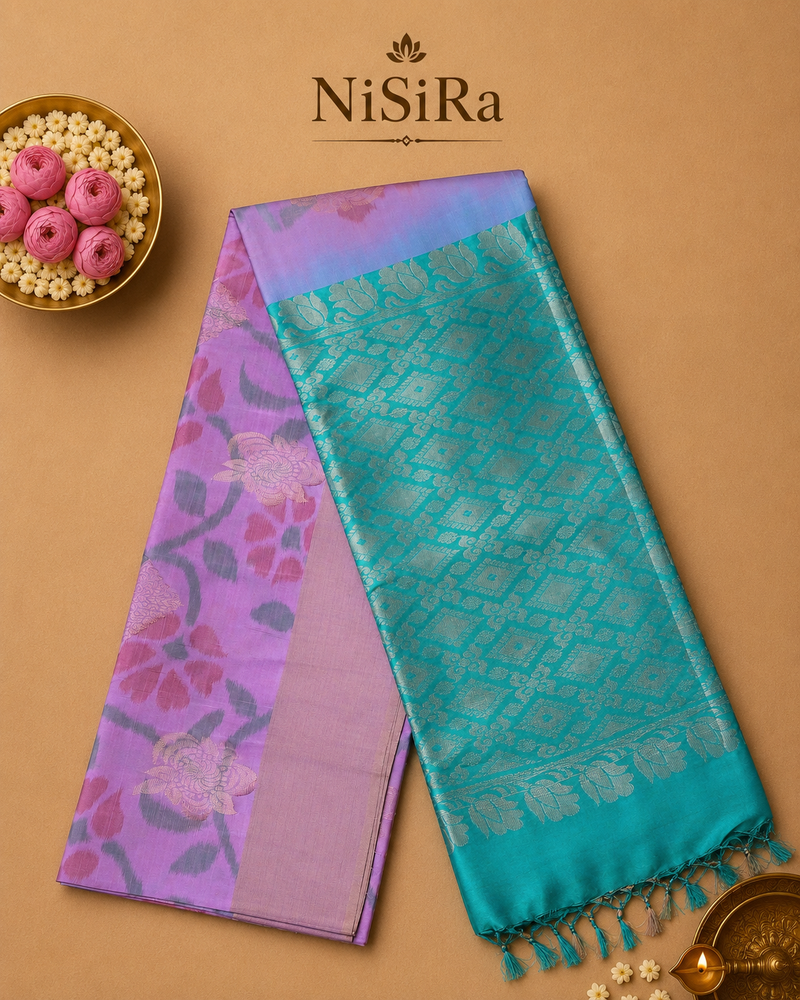 Ravinya – Teal & Lavender Uppada Silk Saree