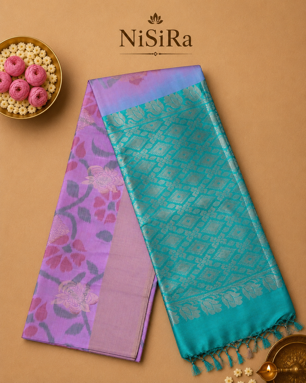 Ravinya – Teal & Lavender Uppada Silk Saree