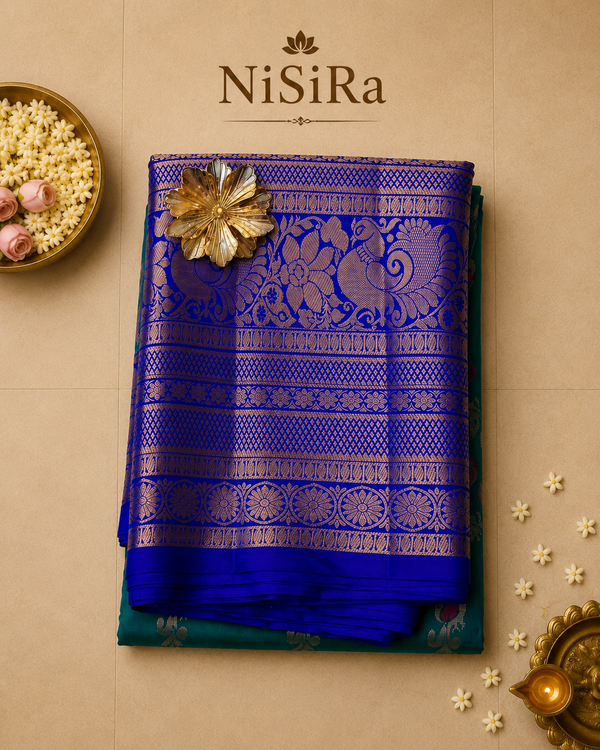 Sarala – Green & Royal Blue Venkatagiri Pure Silk Saree