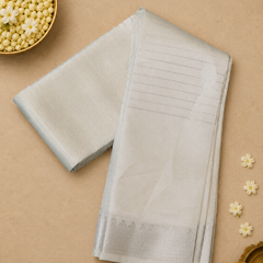 Ivory White Mangalagiri Saree with Subtle Silver Border