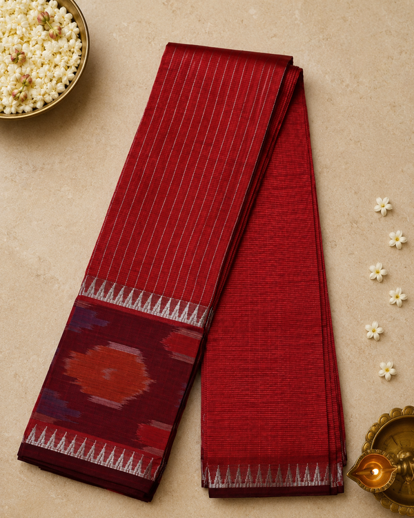 Mangalagiri Saree in Maroon with Ikat Border
