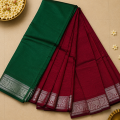 Pure Mangalagiri Silk by Cotton Saree in Pink with Green Contrast