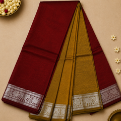 Pure Mangalagiri Silk by Cotton Saree in Mustard with Red Contrast