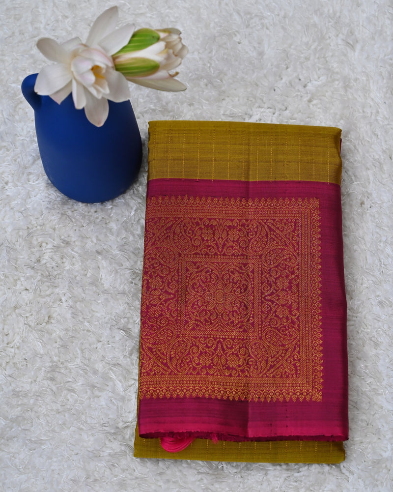 Saraswathi – Olive Green & Magenta Kanjivaram Silk Saree