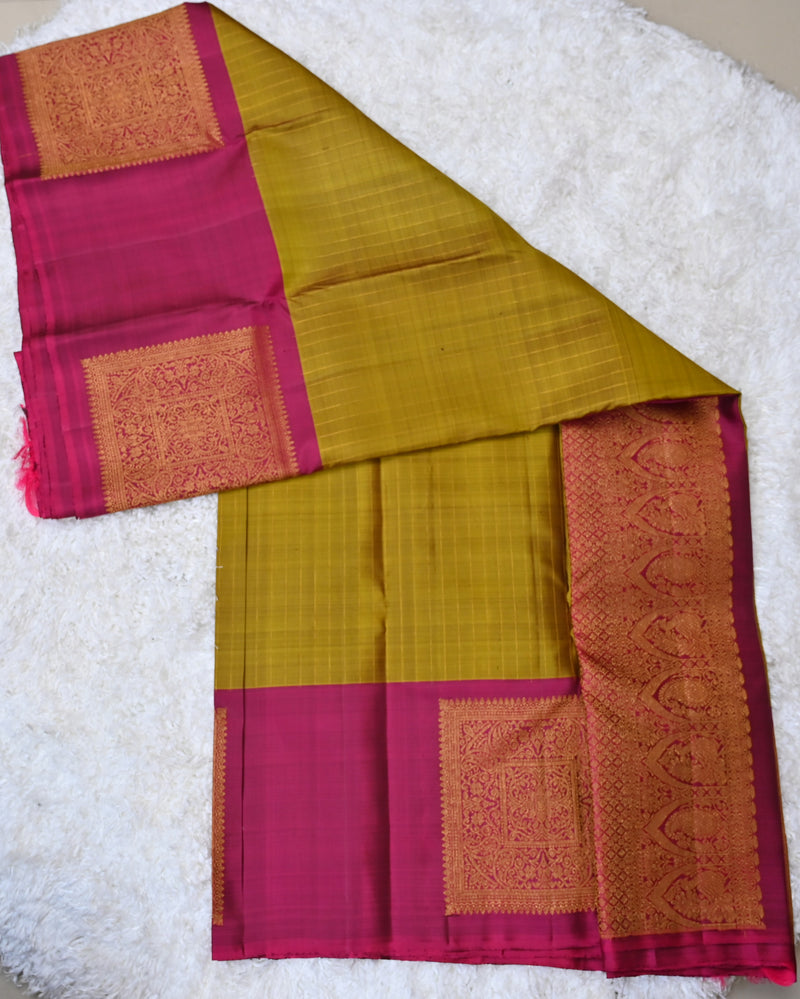 Saraswathi – Olive Green & Magenta Kanjivaram Silk Saree