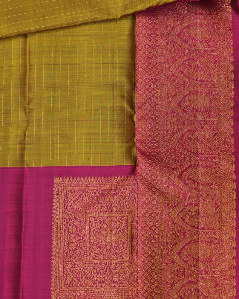 Saraswathi – Olive Green & Magenta Kanjivaram Silk Saree