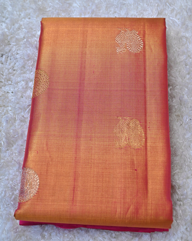Graceful Pink and Gold Dharmavaram Silk Saree