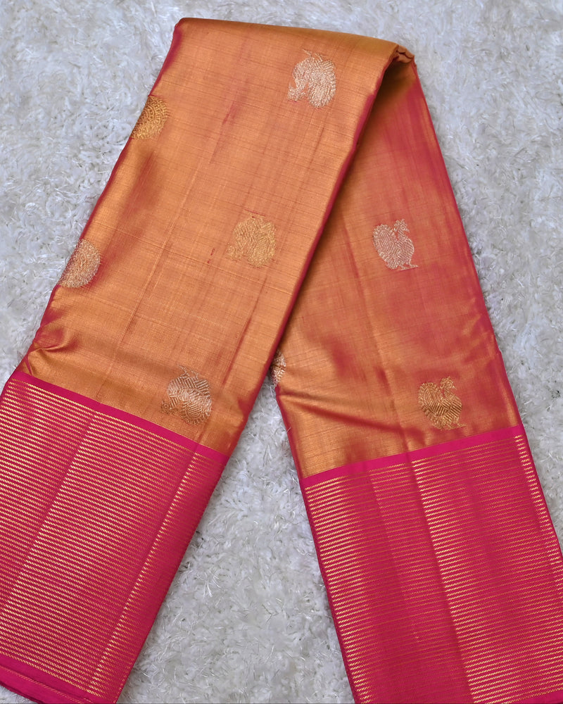 Graceful Pink and Gold Dharmavaram Silk Saree