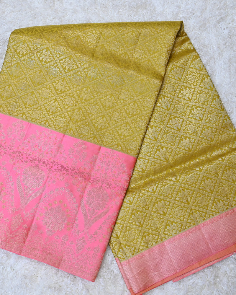Myra – Methi Green & Pink Kanjivaram Silk Saree