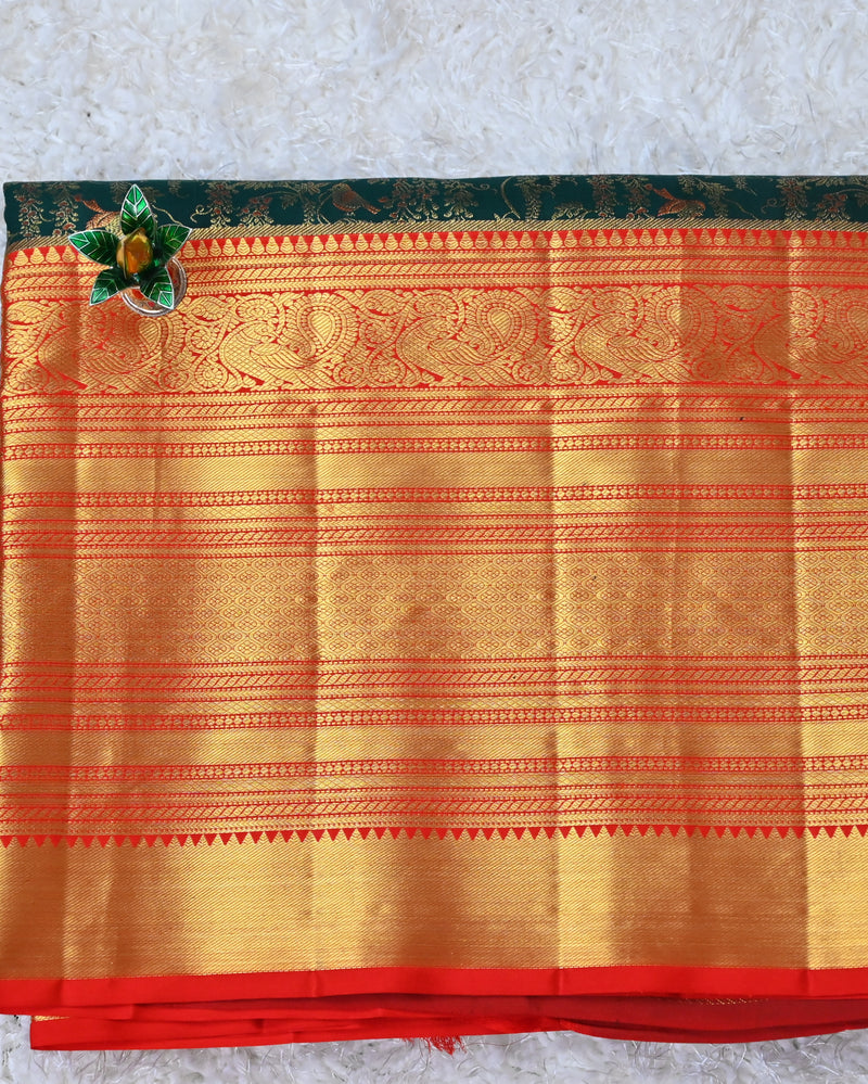 Aadhya – Green & Red Kanjivaram Silk Saree