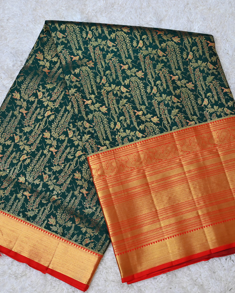 Aadhya – Green & Red Kanjivaram Silk Saree