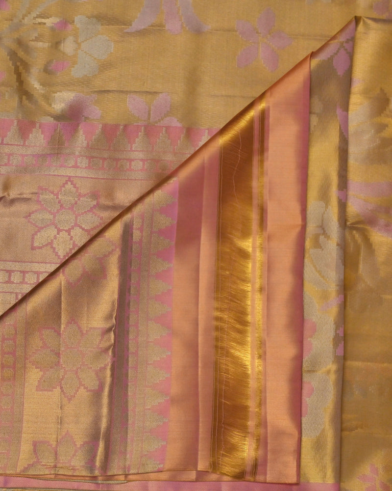 Aarunya – Ivory Gold & Pink Kanjivaram Silk Saree