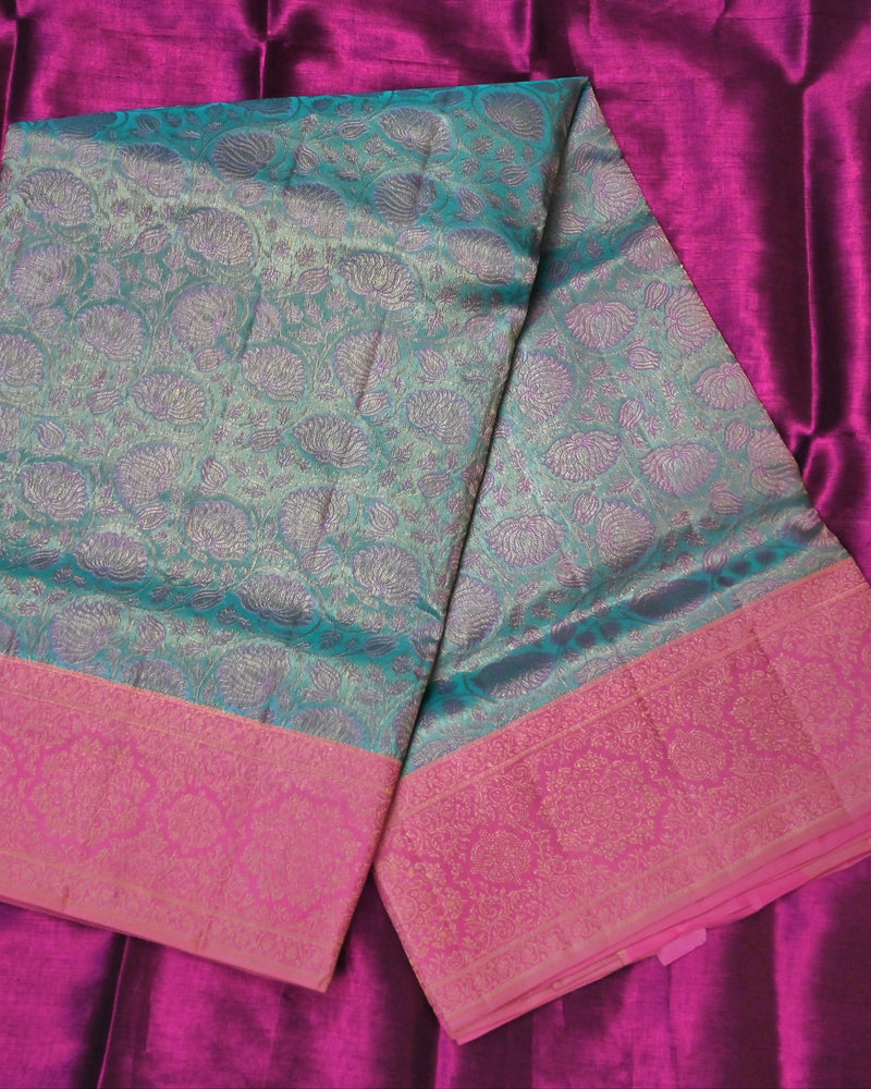Anvitha – Blue & Pink Kanchipuram Tissue Silk Saree