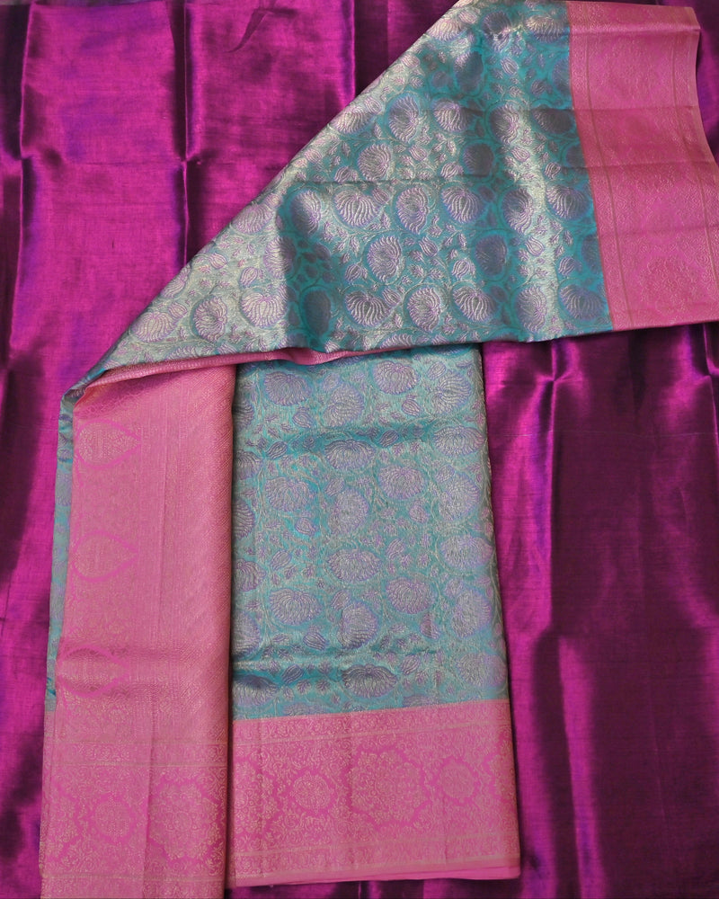 Anvitha – Blue & Pink Kanchipuram Tissue Silk Saree