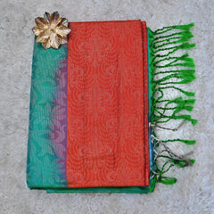 Charitha – Red-Orange & Green Uppada Jamdani Silk Saree