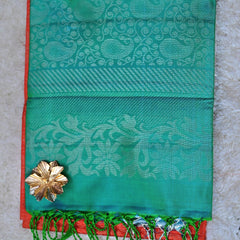 Charitha – Red-Orange & Green Uppada Jamdani Silk Saree